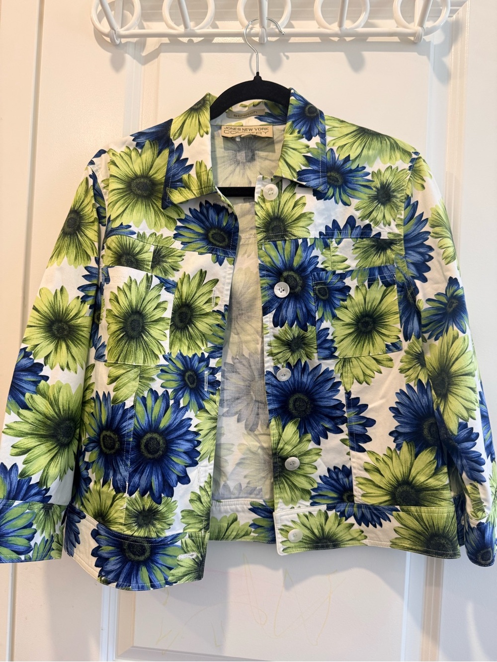 Jones New York Floral Jean Jacket - Blue & Green
